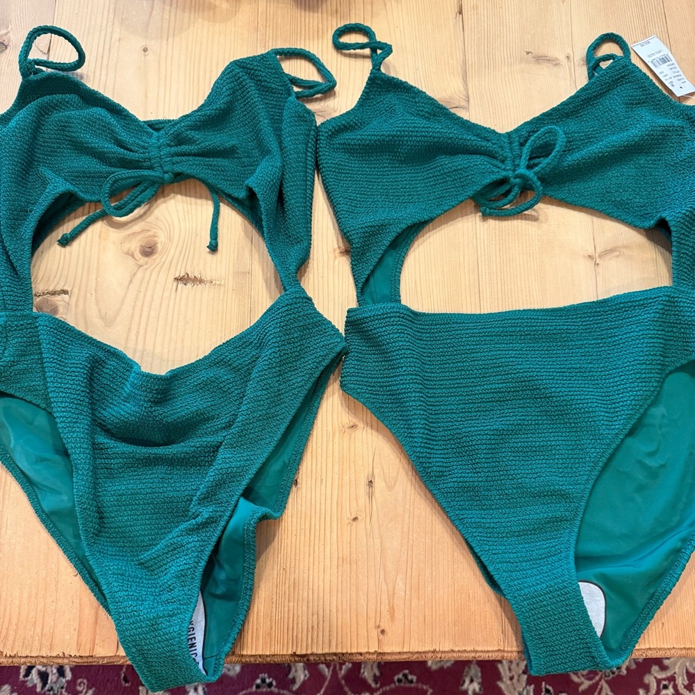 Green Textured Faux Bikini one piece